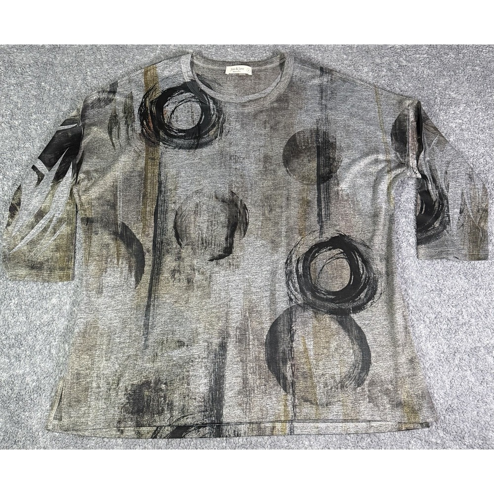 Jess & Jane Tunic Top Womens Large Gray Abstract Art to Wear Made In USA Stretch
